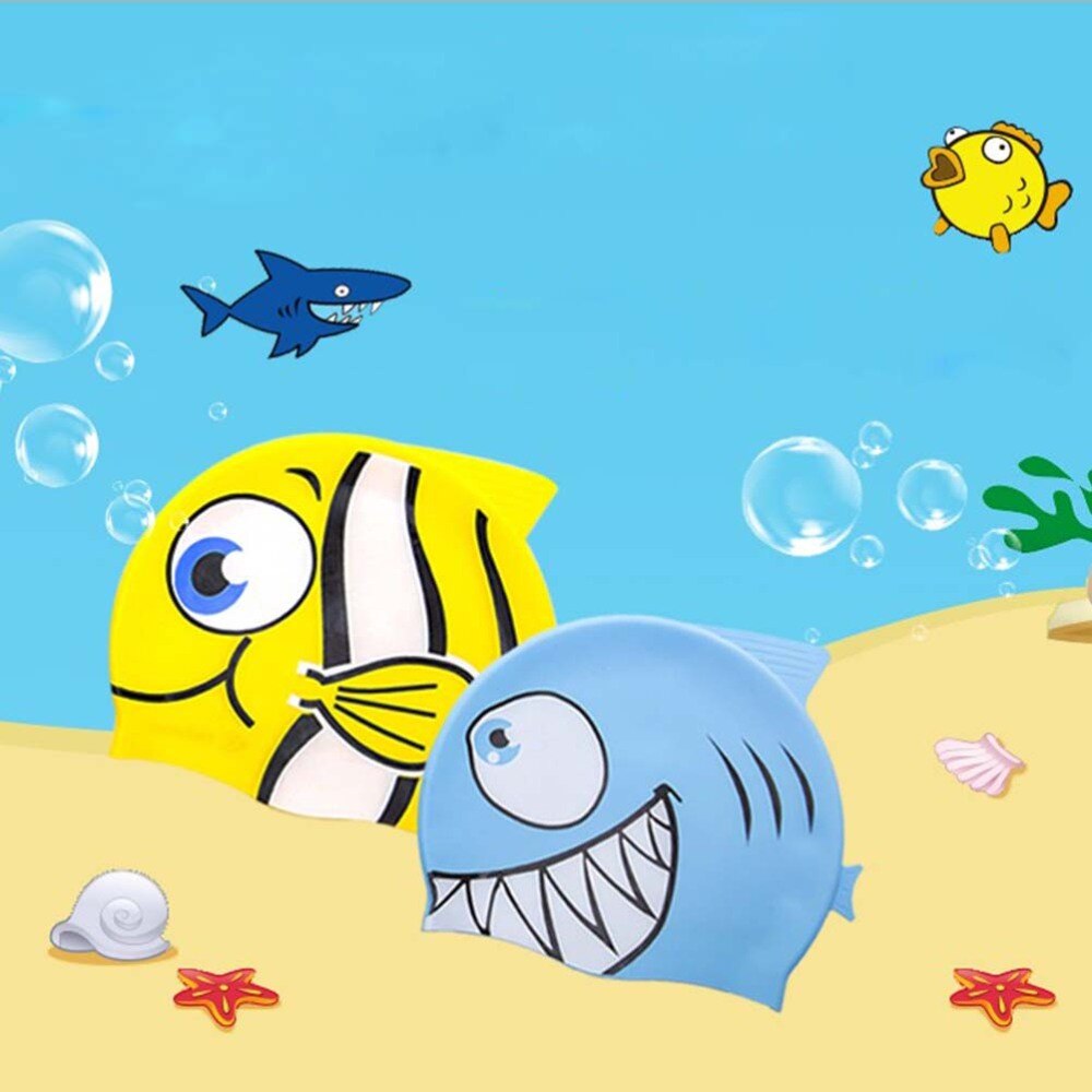 Bonnet de bain élastique en Silicone en forme de poisson pour enfants, chapeau de natation étanche en forme de requin de dessin animé (requin, rouge): Sky-blue