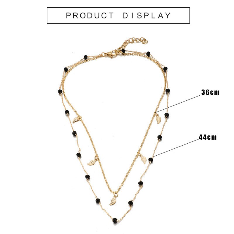 Dubbele Gelaagde Ketting Vrouwen Kwastje Charm Choker Ketting Zwarte Kralen Bohemian Ketting Metalen Goud Kleur Party Fe
