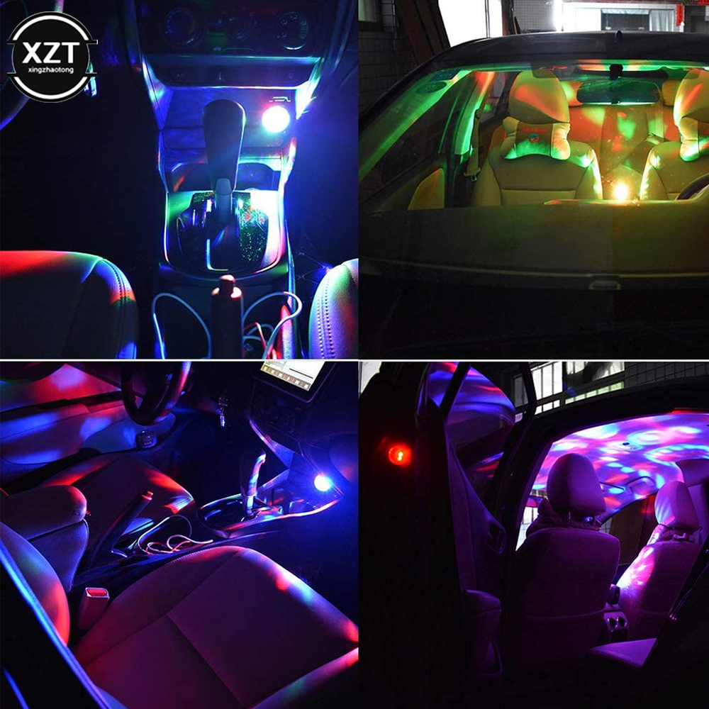 Luz de ambiente de coche controlado por voz por USB, lámpara de escenario para DJ, Bola de discoteca, para teléfono Android de Apple