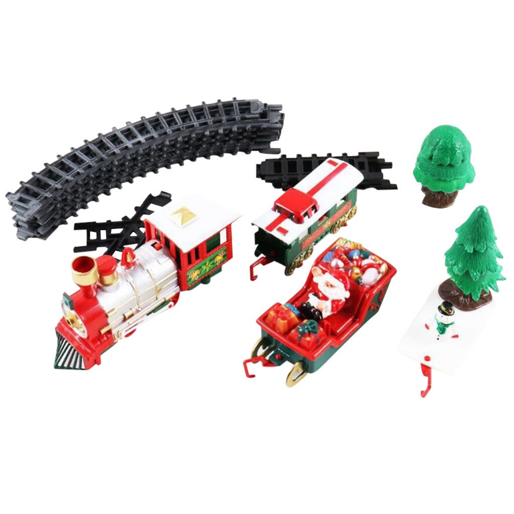 Lichten En Geluiden Kerst Trein Set Railway Tracks Speelgoed Xmas Trein Elektrische Spoorweg Trein Set W/Locomotief Motor auto #