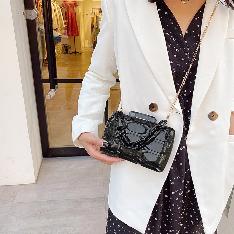 Acryl Transparante Plaid Clutch Bag Zomer Avondtasje Vrouwen Makeup Box Meisjes Pvc Schouder Keten Tas Plastic Clear Clutch