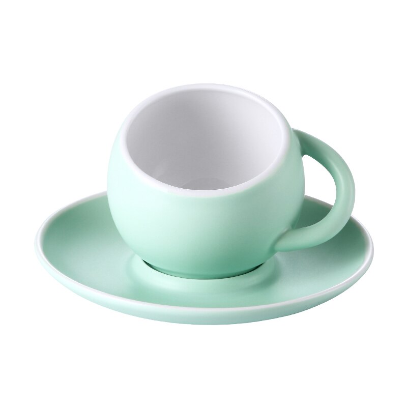 Taza de café esférica y platillos de cerámica para el hogar, tazas de té de porcelana de Color sólido mate hechas a mano, de para beber en el hogar: M02   Green