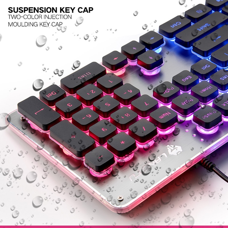 Gaming Keyboard Colorful LED Quiet Keyboard All-Metal Panel USB Wired Anti-ghosting Computer 104 Keys