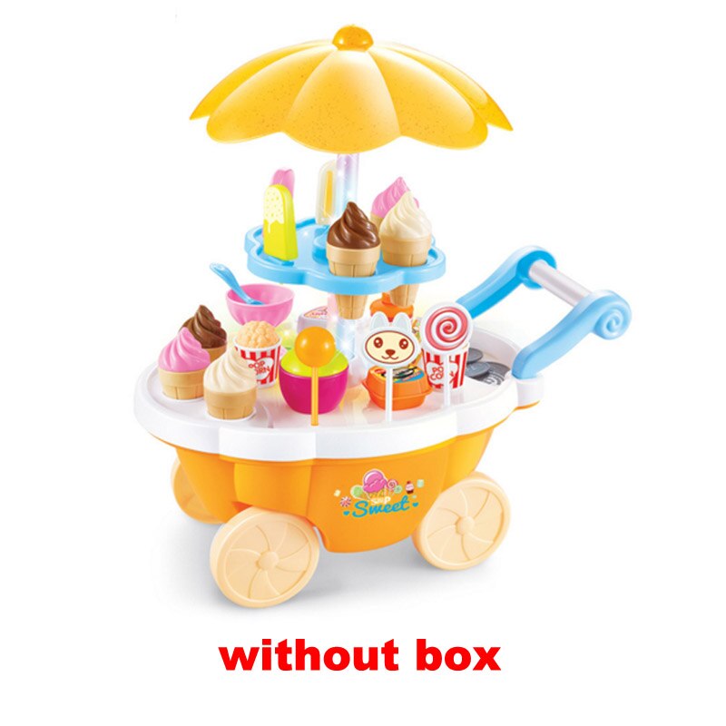 QWZ Pretend Play Kitchen Toys For Children Oyuncak Super Funny Icecream Candy Car With Light Music Rotatable Toy For Girl: yellow without box