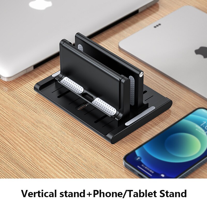 Verticale Verstelbare Laptop Stand Draagbare Notebook Mount Ondersteuning Base Houder Voor Macbook Air Pro Ipad Met Telefoon Tablet Houder: updated black