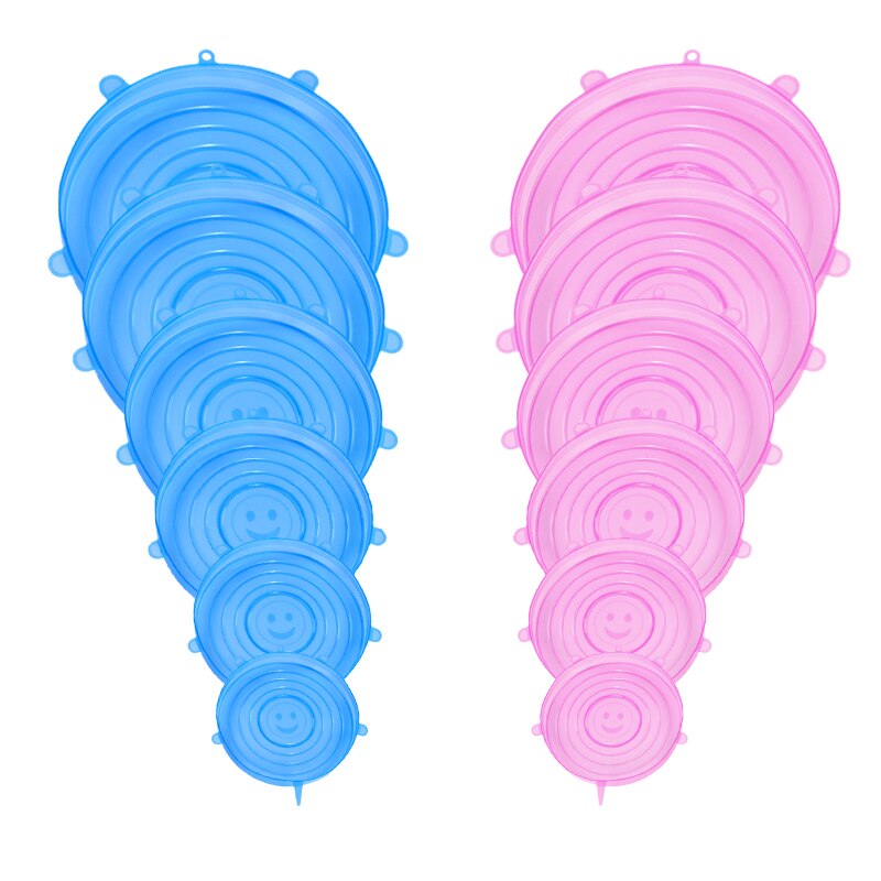 6/12 stuks siliconen rekdeksels universele voedsel siliconen wikkel kom pot deksel siliconen deksel pan koken keuken accessoires voedsel deksel: Blauw-roze -12 stuks