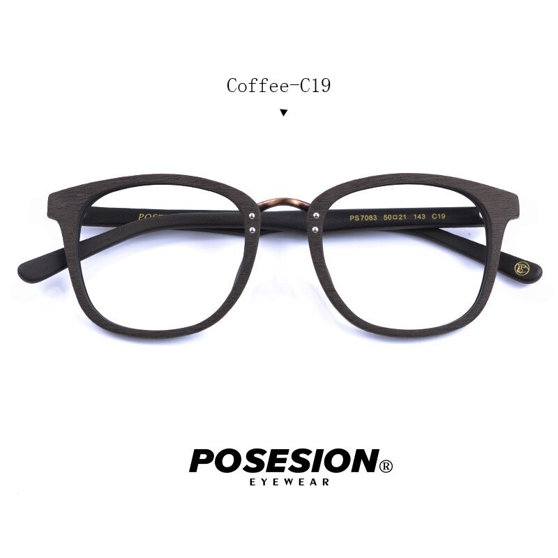 Posesion Vintage Wooden Eyeglasses Frames Wood Retro Men Women Optical Prescription Recipe Glasses Frame with Clear Lens Eyewear: Coffee