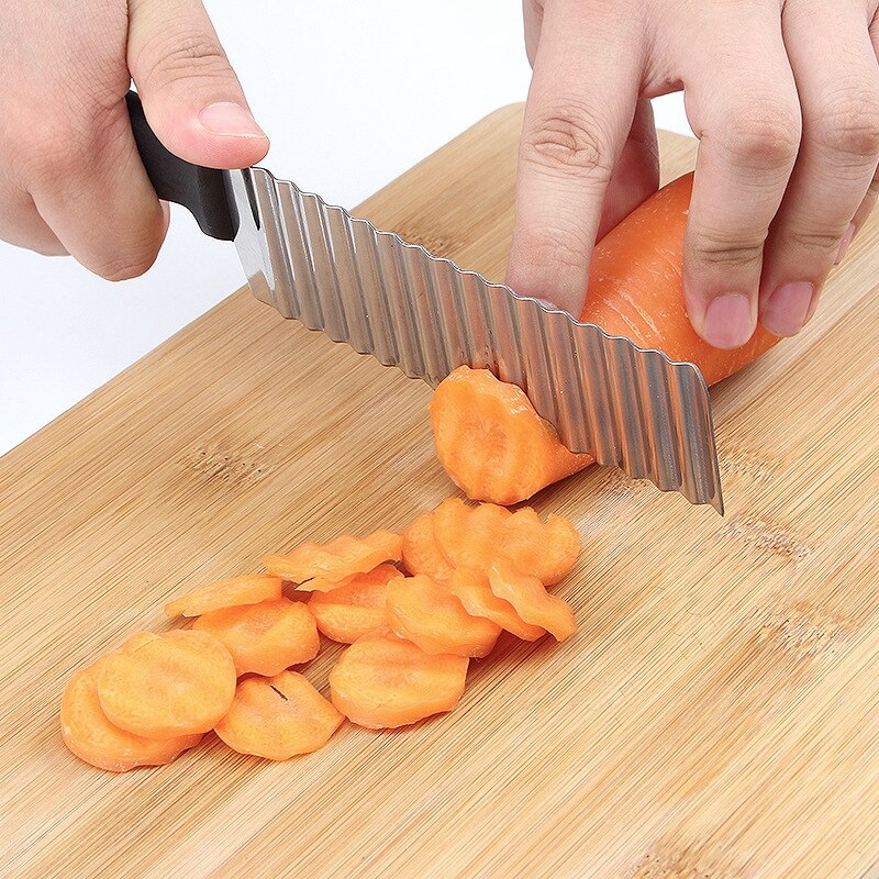 1pc Kitchen Accessories Potato French Fry Cutter Stainless Steel Serrated Blade Slicing for Banana Fruits Wave Potato Cutter