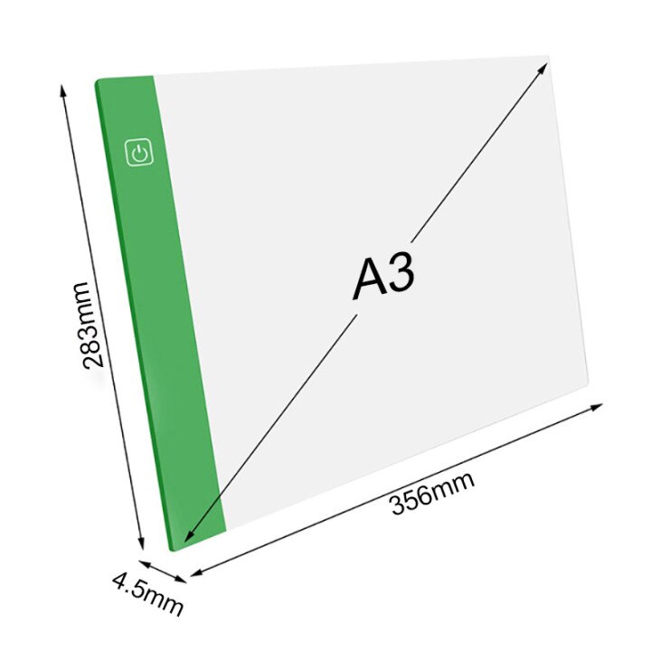 A3 Usb Powered Ultra-Dunne Led Tekentafel Aritist Tattoo Stencil Board Light Box Tracing Tekening Pad Tafel 3 niveau Dimmen: green