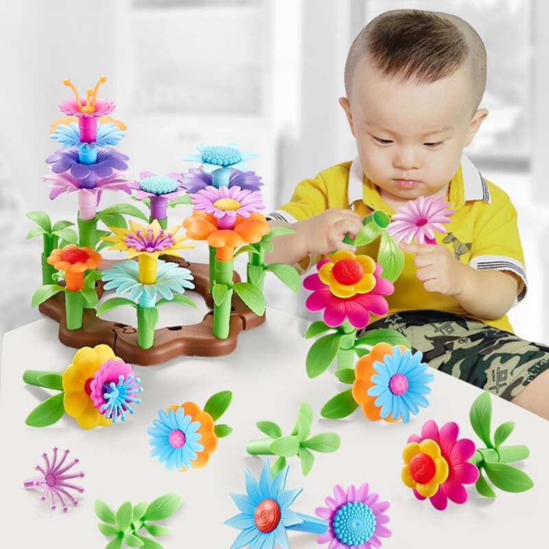 54 stk diy blomst byggesten legetøj haven bygning legetøj pædagogisk legesæt foregiver legetøj til børn
