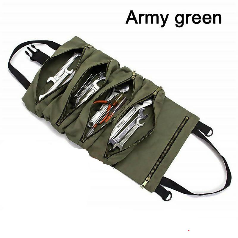 Onever Roll Up Bag Versatile Car Bag Tool Organizer Pouch Canvas Wrench Storage Carrier Car Back Seat Automobile Roll Up Bag: Army Green