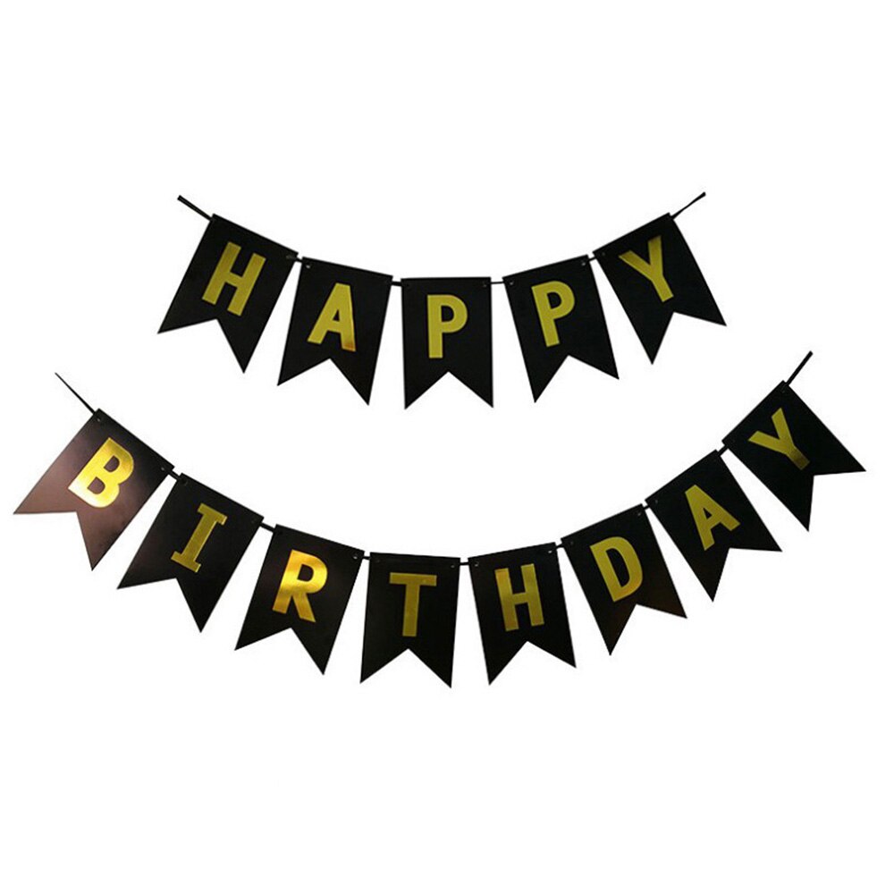 Happy birthday banner Paper Bunting Garland Flags Boys Girl Baby Shower kids Birthday Party Decoration Supplies Rose Gold banner: black