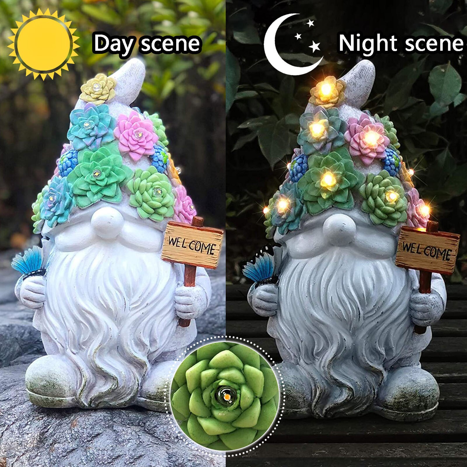 Gnomo Vedente Con Luce Solare Da Giardino - In Resina, Sfera LED | Decorazione Magica - Foto 2