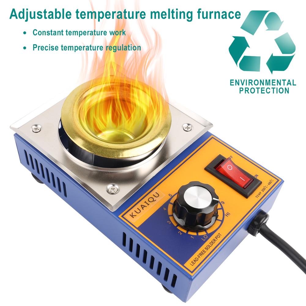 300W Solder Pot Tin Melting Furnace Thermoregulation Soldering Desoldering Bath 200~480℃ Free Heating Element And Cleaning Tools