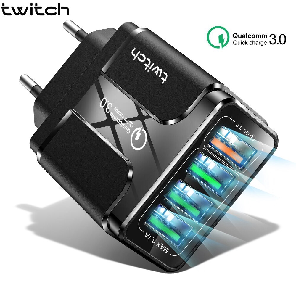 Twitch 18W 4 USB chargeur 3A Charge rapide 3.0 Charge rapide chargeur de téléphone portable pour iPhone 11 Xiaomi Samsung voyage chargeur mural