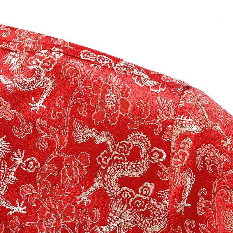 Traditionella kinesiska kläder tang kostym bröllopsjacka röd sidenjacka herr höstdrake cheongsam toppar plus storlek 4xl