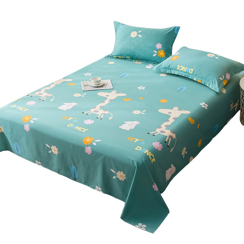 100% couverture de lit en coton roi reine taille mignon dessin animé cerf rose vert enfants drap plat pur coton literie simple drap de lit JF001