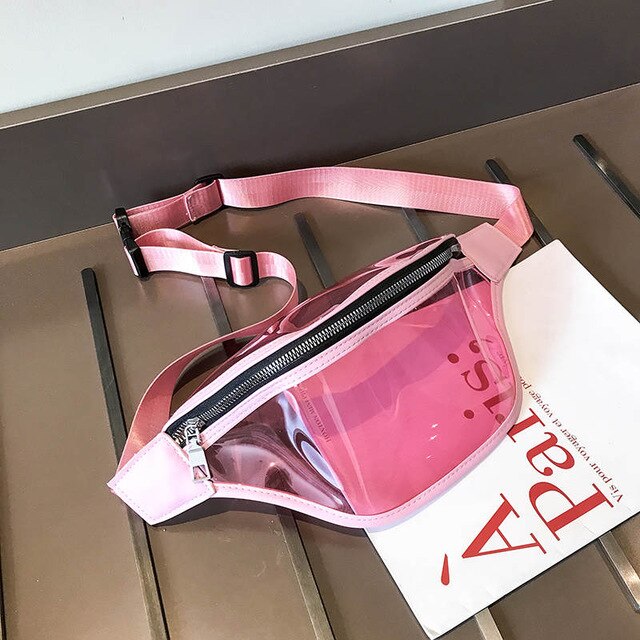 LADSOUL Nuove Donne di Modo della Cinghia del Sacchetto di 2019 di Alta Qualità IN PVC Trasparente Con Cerniera Femminile Ladie Ragazze Vita Banana Borse Cintura Donna: Pink