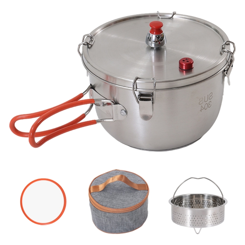 Portable Camping Pressure Cooker Meats Pots with Folding Handle Stainless Steels Stove Pressure Cooker Outdoor Cookware