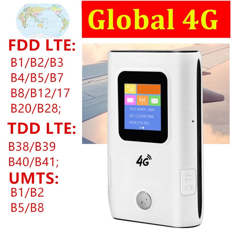 4g routeurs wi-fi mifi 4g lte, point d'accès wi-fi mobile de poche, batterie externe 5200 mah, carte sim globale fdd/tdd: Default Title