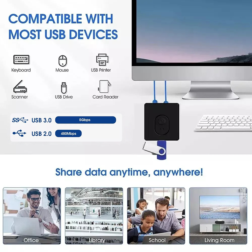 Usb 3.0 -kytkimen valitsin kvm-kytkin 2 in 1 lähtö usb-kytkin usb 2.0 kaksisuuntainen jakaja tulostimen, näppäimistön ja hiiren jakamiseen