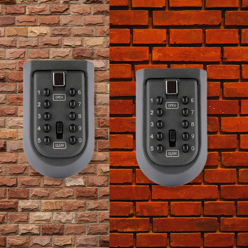 Indoor Outdoor Key Lock Box Wall Mounted Aluminum alloy Key Safe Box Weatherproof Cover 10Digit Combination Key Storage Lock Box