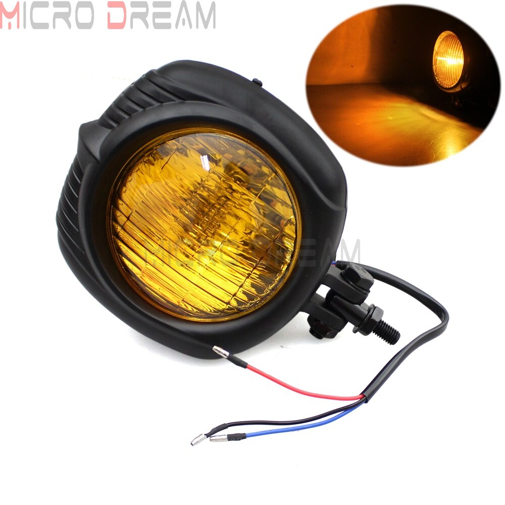 4.5&quot; Motorcycle Sealed Beam Electroline Vintage Headlight for Harley Dyna Sportster Bobber Chopper XS650 Retro Square Head Light: Black with Amber