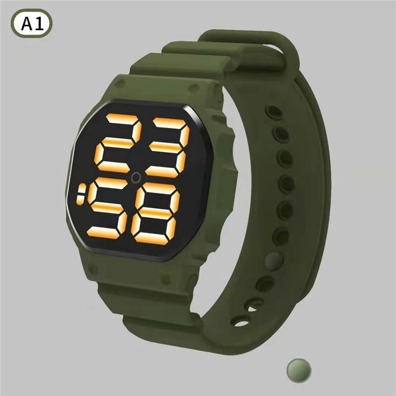 Led Digitale Sport Horloge Voor Mannen Vrouwen Siliconen Band Horloges Reloj Mujer: army green