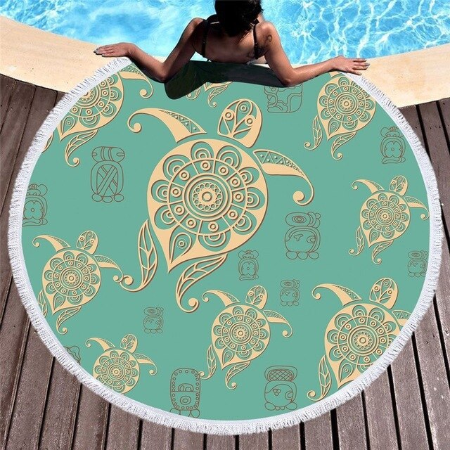 Aperturee Simple Sea Turtle Ocean Summer Round Beach Towel