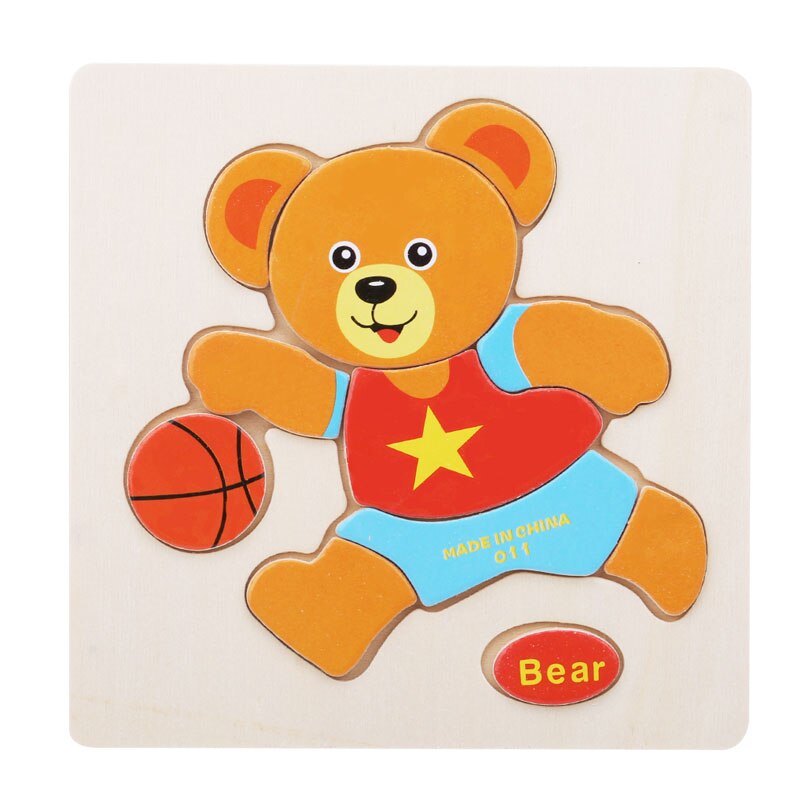 1 Pc Houten 3D Puzzel Houten Speelgoed Voor Kinderen Cartoon Dier Puzzels Intelligentie Kinderen Brain Teaser Educatief Speelgoed: Bear