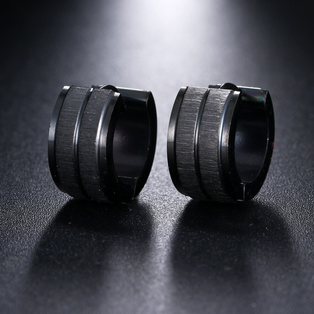 nueva 1 par redondo Helado Negro oro pendientes de aro de acero inoxidable para los hombres y las mujeres pendiente Punk joyería Boucles D'oreilles: Black