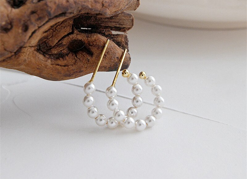 Daiwujan Ins Eenvoudige Geometrische Ronde Parel Oorbellen Retro Temperament 925 Sterling Zilveren Oorringen Voor Vrouwen Wilde Sieraden: gold