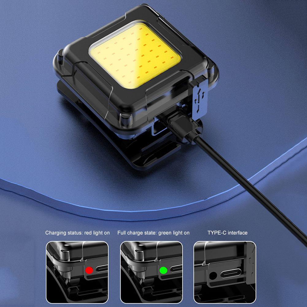 Linterna frontal LED con 4 modos de luz, linterna frontal multifuncional, linterna de trabajo recargable por USB, Mini faro LED COB para acampar y hacer senderismo