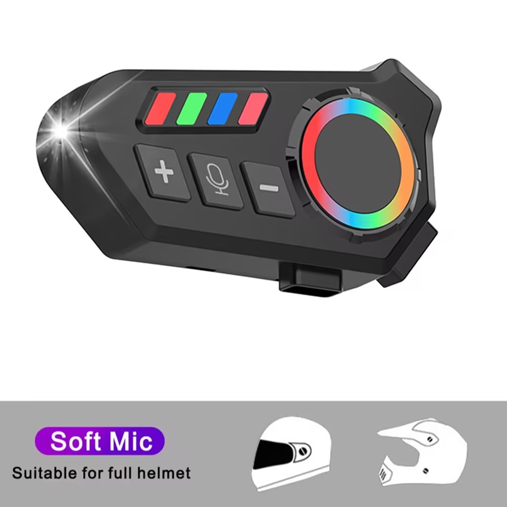 K06 Motorhelm Headset Bluetooth 5.4 Koptelefoon Draadloze Motor Koptelefoon Handsfree Stereo Muziekspeler met omgevingslicht: Rood