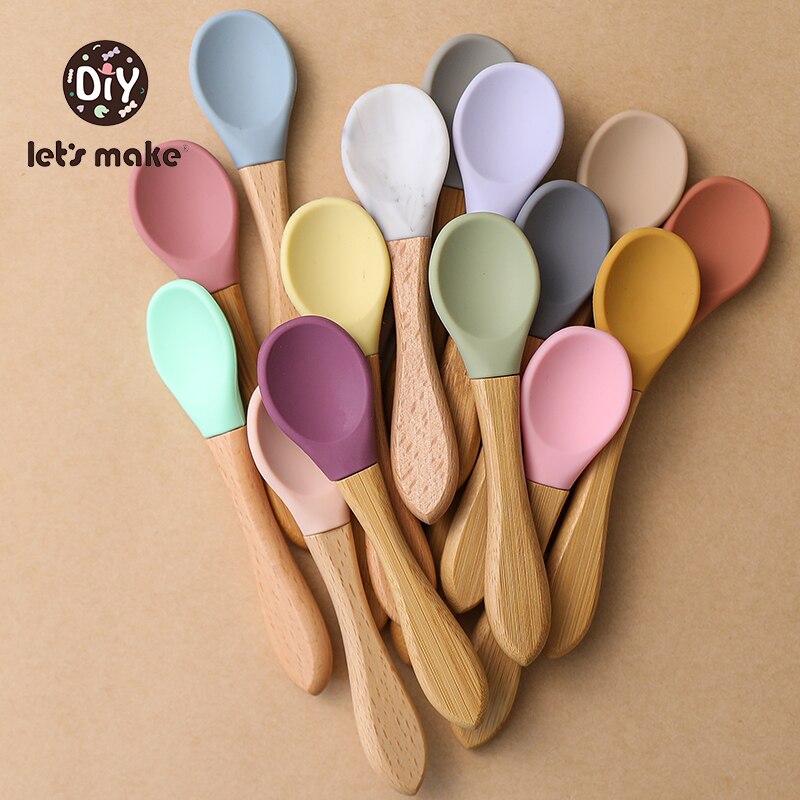 let's make Baby Spoon Set Free Silicone Self Feeding Baby Weaning Spoon Safe Feeding Set Utensils Infant For Kids Ages 5 Months+