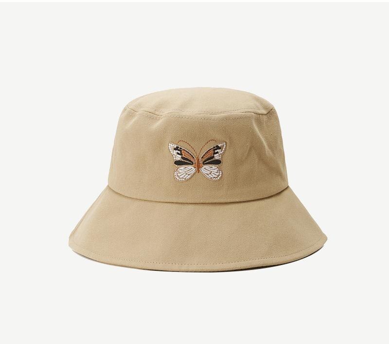 Hat Girl Spring / Summer / Autumn Sweet Lovely Butterfly Embroidered Fisherman's Hat Korean Sun Hat Sunscreen Basin Hat: Khaki