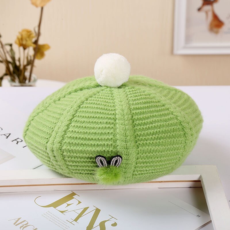 Dames hoeden en petten baret hoed muts dames herfst winter warme muts muts femme bontbal konijn wollen gebreide muts: Groente