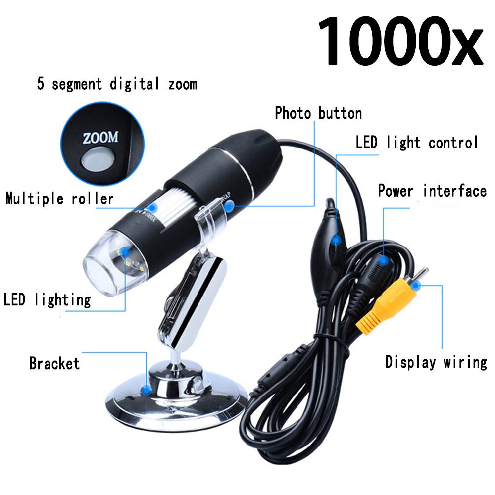 Tkdmr 1000X Zoom Hd Usb Microscoop Handheld Draagbare Digitale Usb Interface Elektron Microscopen Met Led Ring Licht Voor Pc: AV