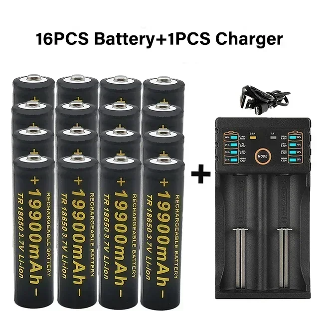 100% 18650 Lithium Batteries Flashlight 18650 Rechargeable-Battery 3.7V 19900 Mah for Flashlight +201 charger: green