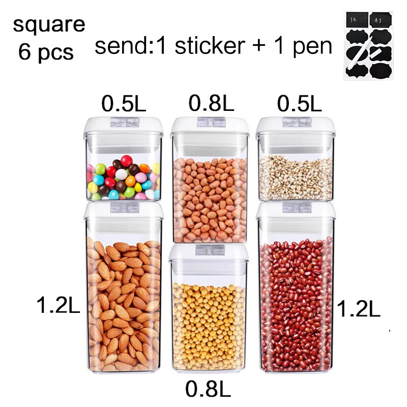 Food storage tank Purchase Food storage container Acrylic kitchen storage multigrain storage jar transparent sealed kitchen jars: 6 pcs set