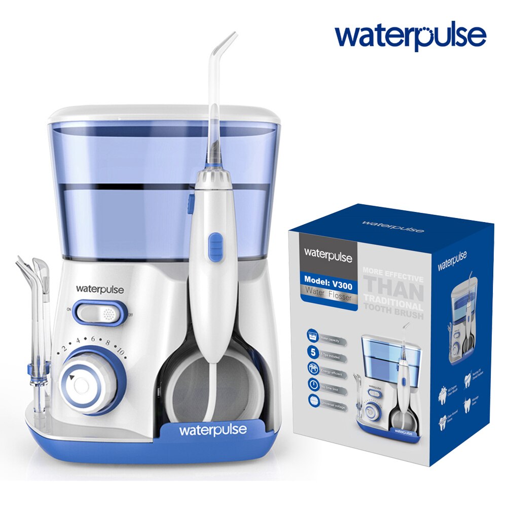 Waterpulse V300 Electric Oral Irrigator For Teeth Clean Dental Water Flosser 10-stage water pressure adjustment 5 Jets Set: Blue / UK