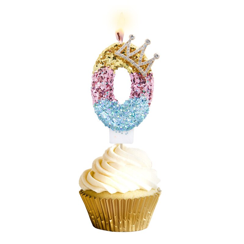 Rhinestone Golden Gradient Candle Birthday Party Wedding Anniversary Mother's Day Cake Topper Decoration: Tricolor-0
