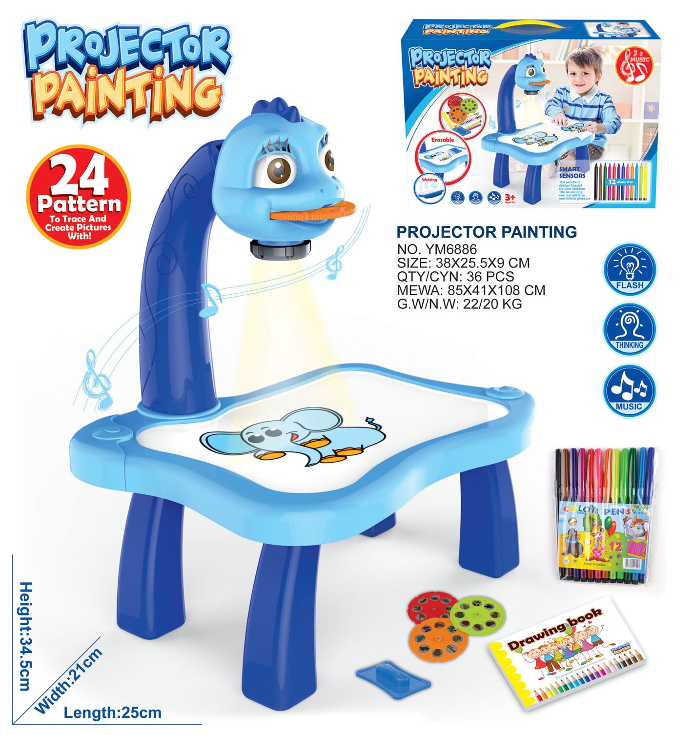 Kinderen Led Projector Art Tekening Tafel Speelgoed Kinderen Schilderen Board Bureau Arts Ambachten Educatief Verf Gereedschap Speelgoed Voor Meisje: Blauw