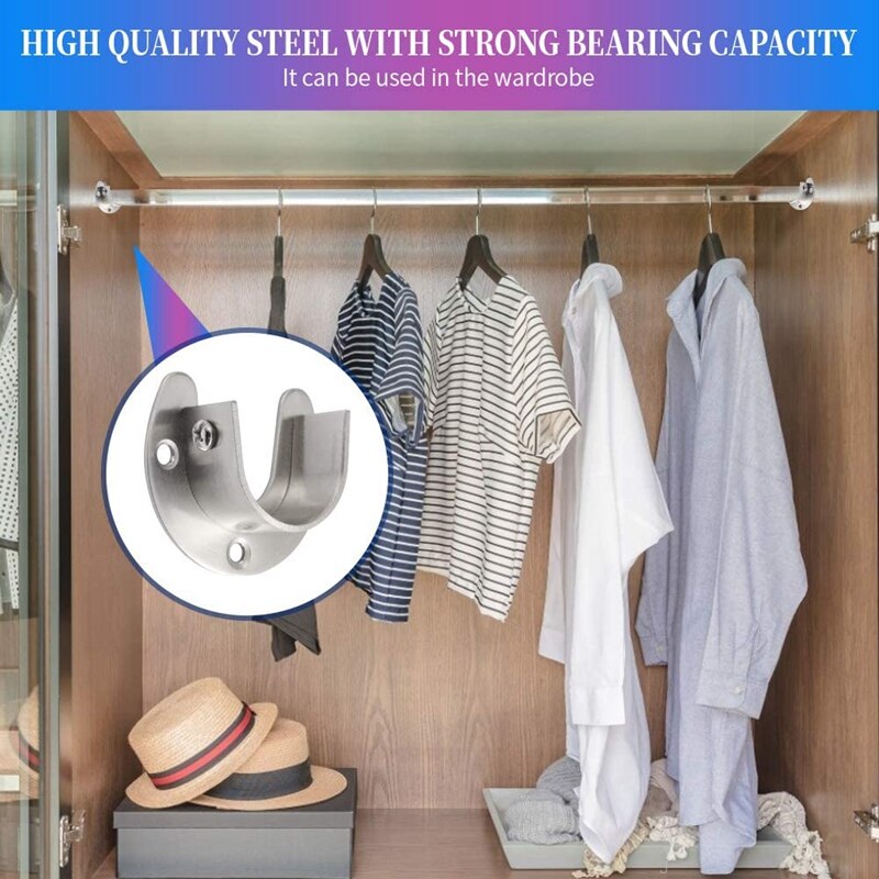 Closet Rod Brackets Closet Shower Rod Bracket Closet Rod Holders Closet Pole Sockets Closet Rod Supports (8 PCS)
