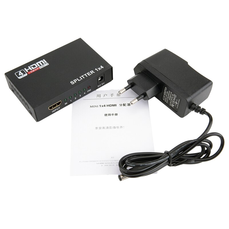 Hdmi-splitter 1 in 4 uit volledige  hd 1080p video hdmi 1 x 4 split-converter voor dvd  ps3 hdtv-adapter eu-stekker