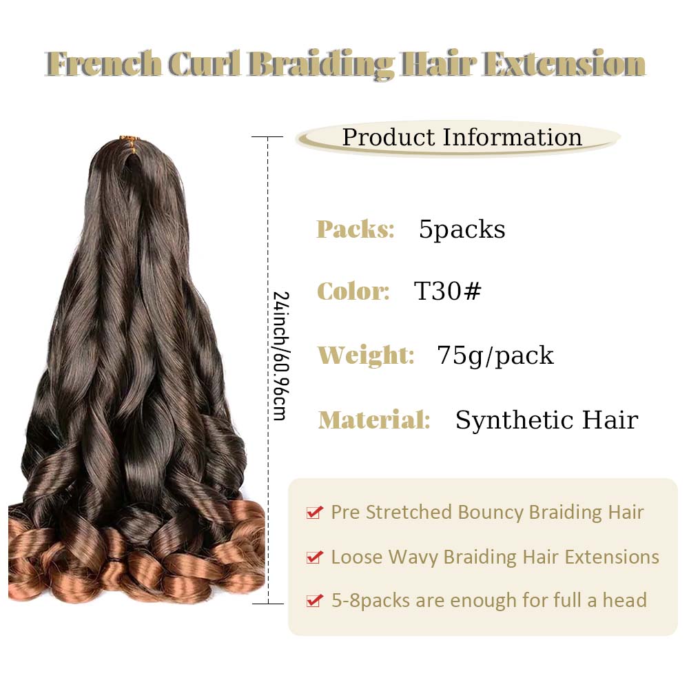 3/5 packungen 24 cm langes, synthetisches häkelhaar mit französischen locken, vorgedehnt, locker gewellt, zum flechten, ombré-locken, zöpfe