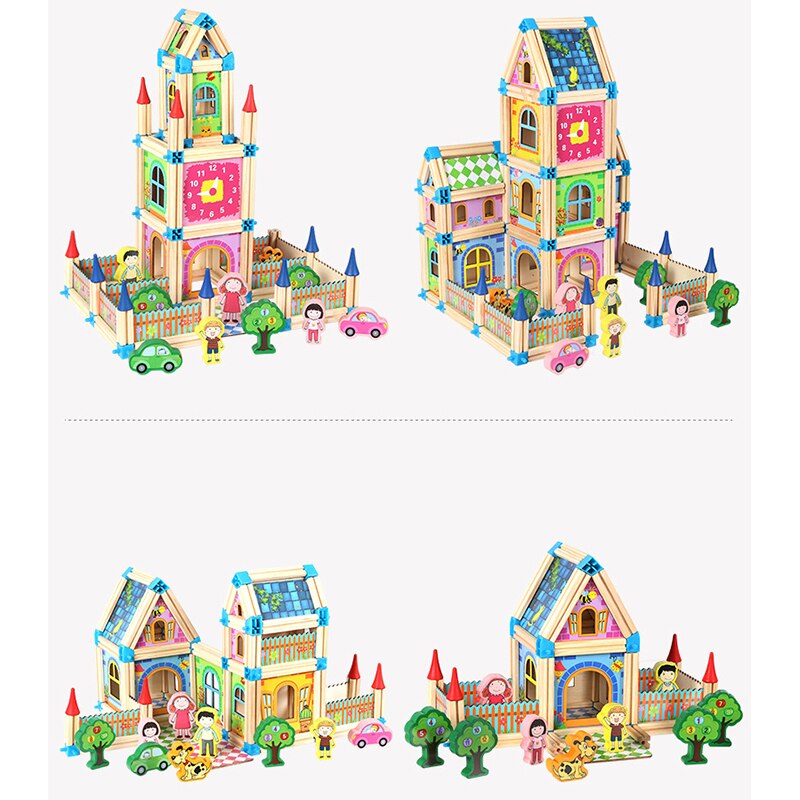 128 Pcs/268 Pcs Speelgoed Voor Poppenhuis Met Pop Houten Huis Diy Miniatuur Huis Te Verbeteren Intelligentie Speelgoed als Cadeau Voor