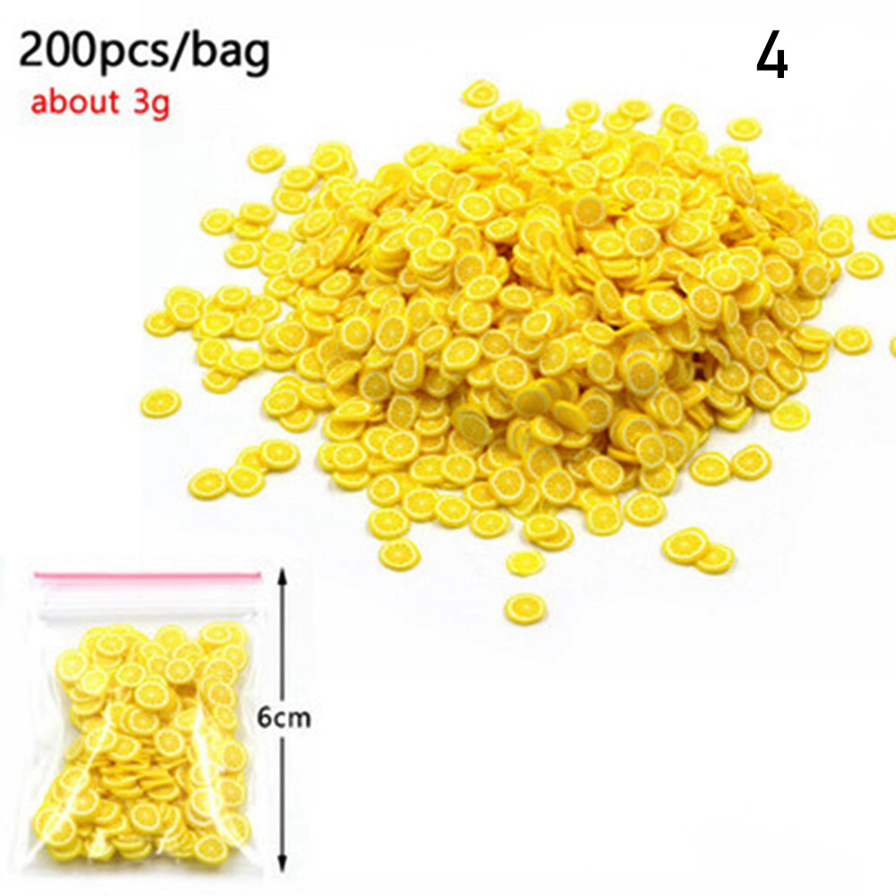 200pcs Frutta Bead Pendenti e Ciondoli per Slime Accessori Birichino Decorazione FAI DA TE Aggiunta in Melma Clound Sabbia Giocattolo di Riempimento Scintillio Chiaro set: 04