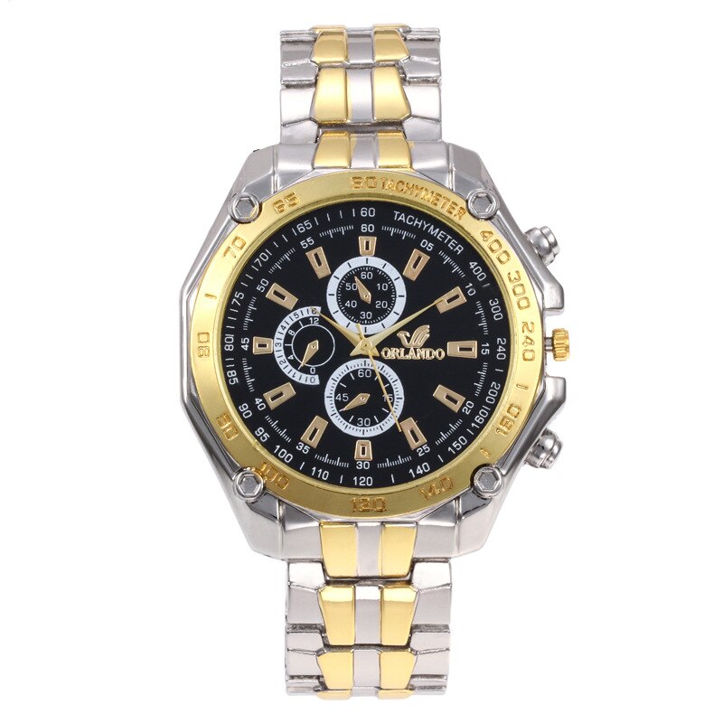 Reloj LOLIA de cuarzo dorado, reloj de pulsera de acero inoxidable para hombre, vestido clásico, relojes de negocios para hombre: Black