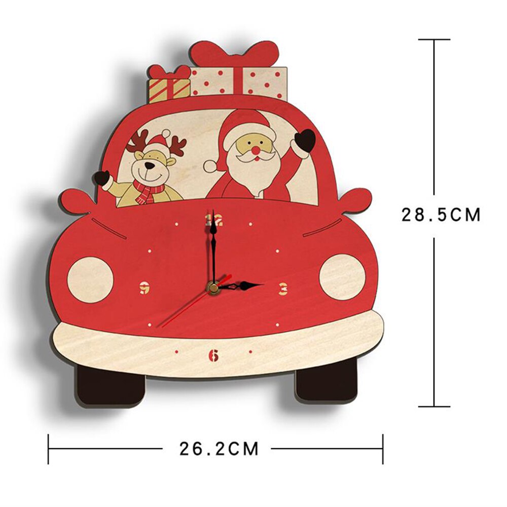 Horloge murale en bois pour le jour de noël, décoration de maison, père noël cerf, dessin animé (sans batterie), numérique